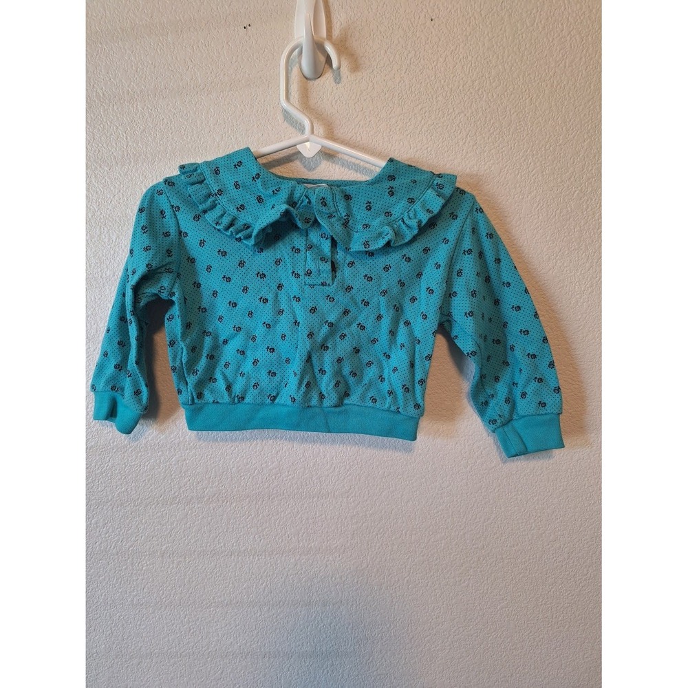 Vintage The Little Trotter Inc Teal Floral Ruffle Collar Sweatshirt Top 2T USA